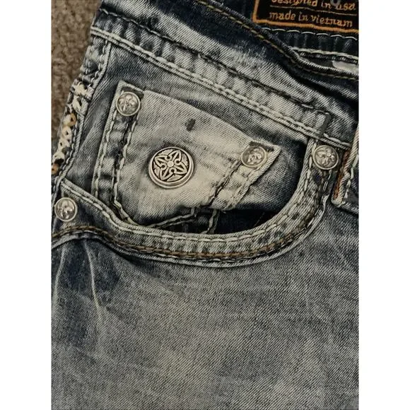 Rock Revival Jeans Mens Fenn 38 Relaxed Straight Blue Distressed